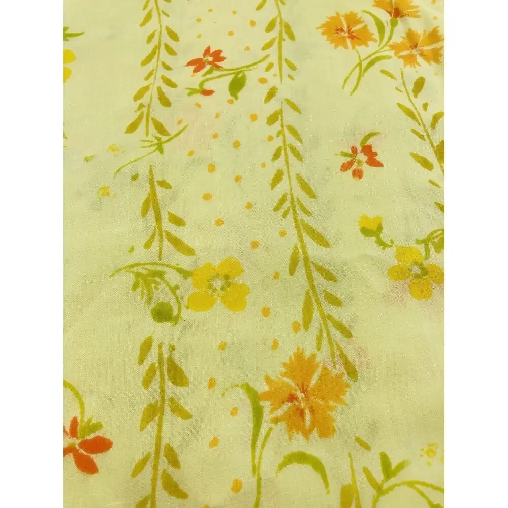 Pequot 70s Yellow Flower Power Twin Flat Sheet Muslin Dacron Wildflowers Orange